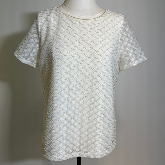 NWT Anne Klein White Gold Textured Knit Blouse Womens Size Petite Medium PM NEW - Picture 1 of 12
